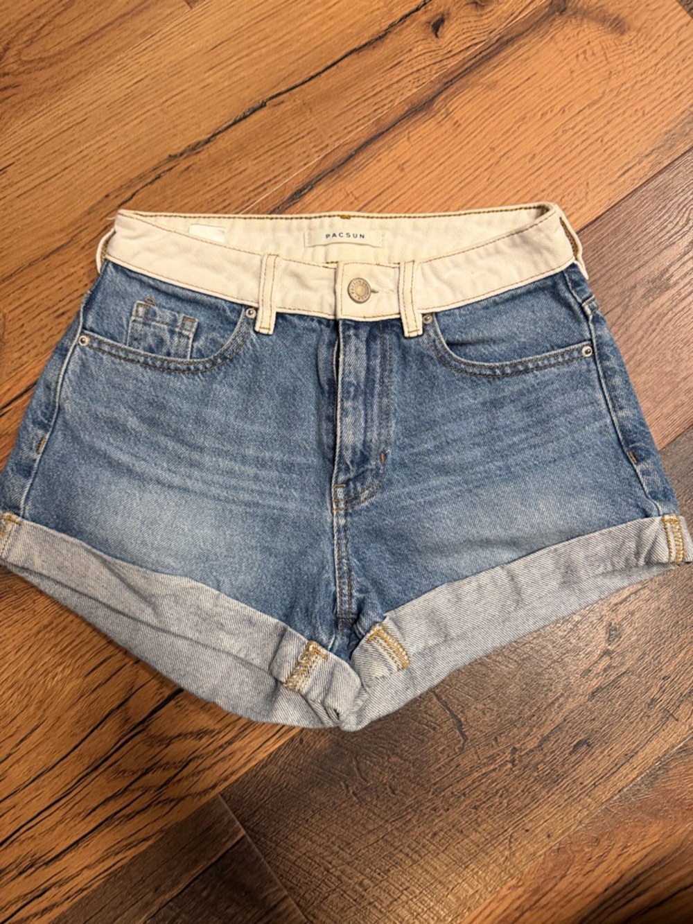 PacSun Two-Tone High-Rise Denim Shorts - Blue and Cream